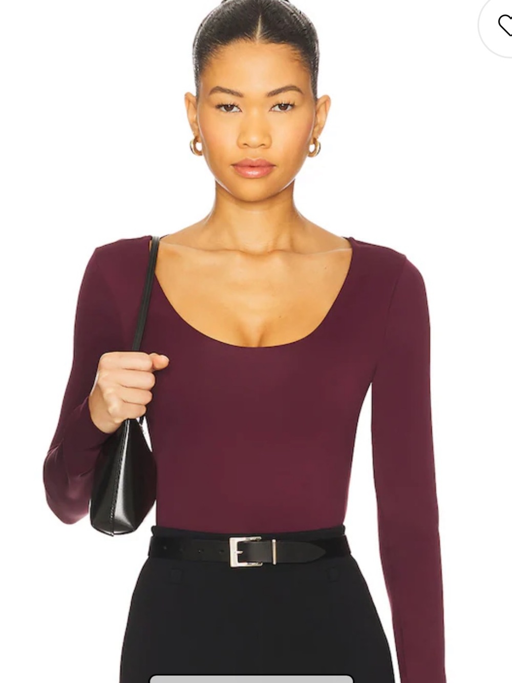 Good American Burgundy Scoop-Neck Long Sleeve Bodysuit Fig NWT